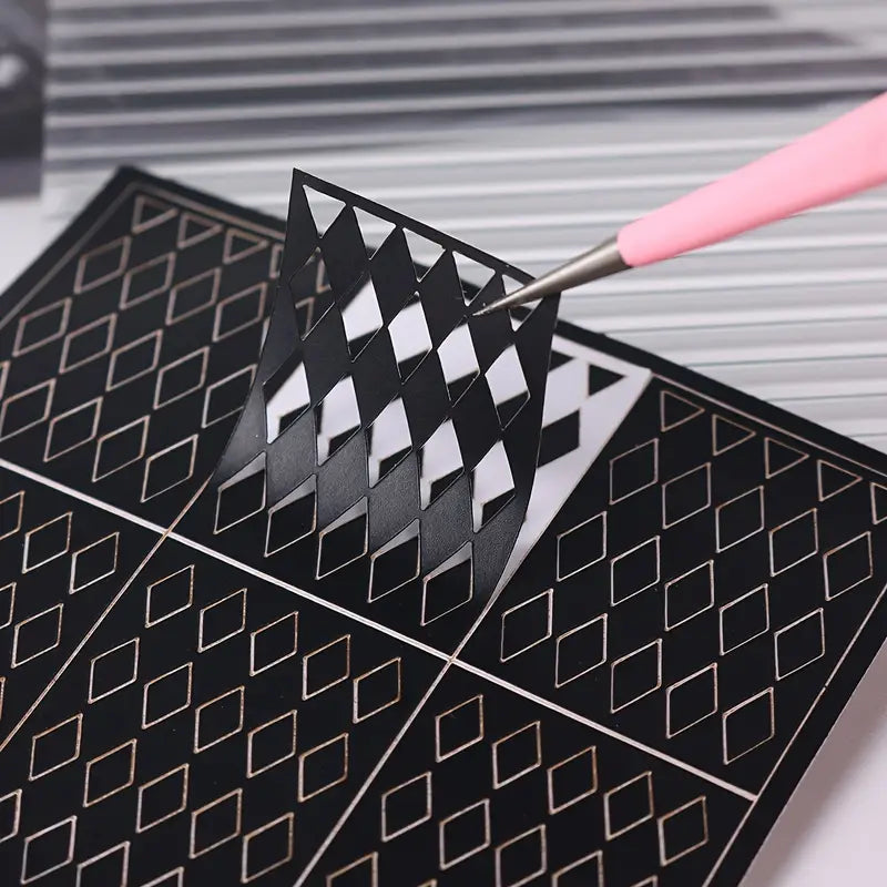 Beginner DIY Hollow Nail Art Sticker Spray Painting: Ethereal French Heart Butterfly Moon Stamping Template Sticker Aid Tool.