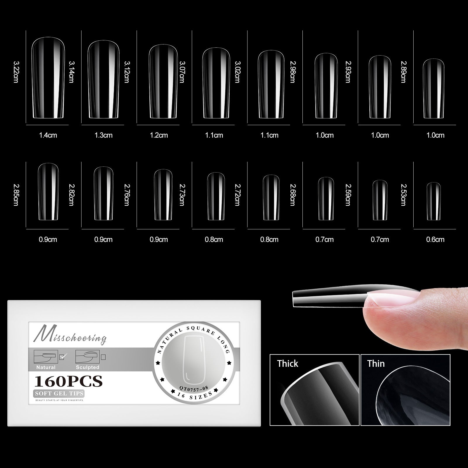 16 Sizes Semi-Matte Nail Tips — Seamless Salon-Quality Press-Ons for Trendy Nails